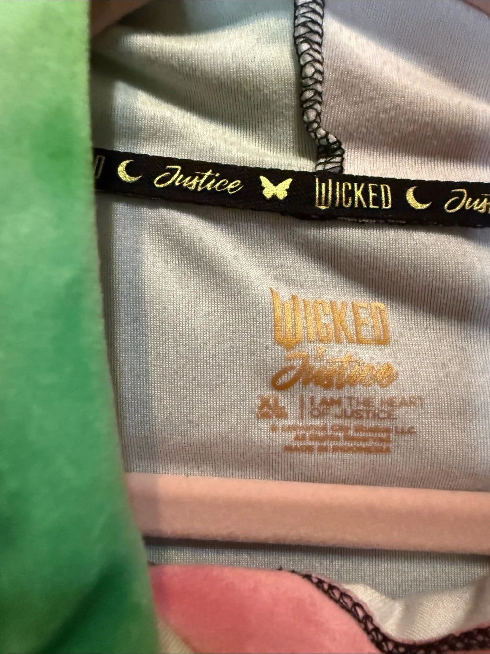 Justice Velour Tie-Dye 'Wicked' Hooded Sweatshirt in Green, Pink & Black
